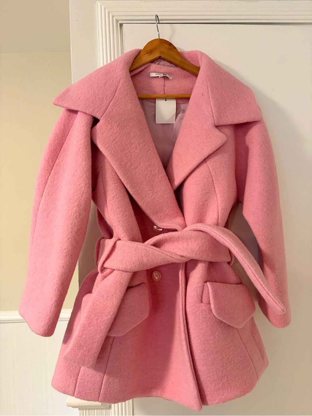 Carven Soft Pink Wool Belted Coat
